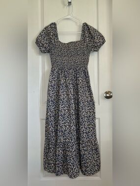 Indigo Rose Sz S Floral Smocked Maxi Dress Cottagecore Puff Sleeve Prairie